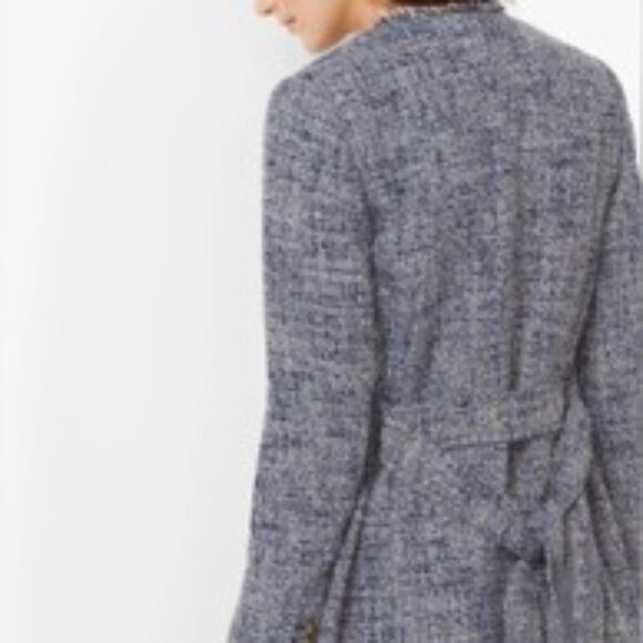 MICHAEL Michael Kors Navy Blue & White Tweed Fringe Jacket with Belt Size 0 EUC - Picture 9 of 9